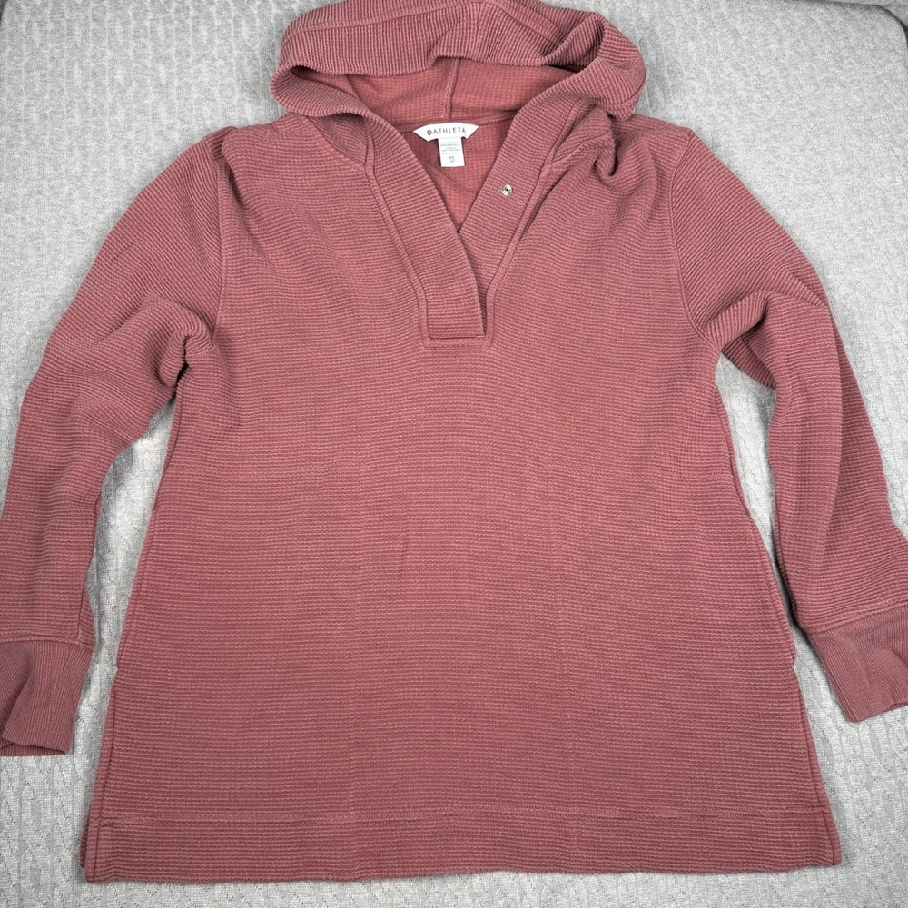 Athleta Dusty Rose Knit Top Pockets Hood